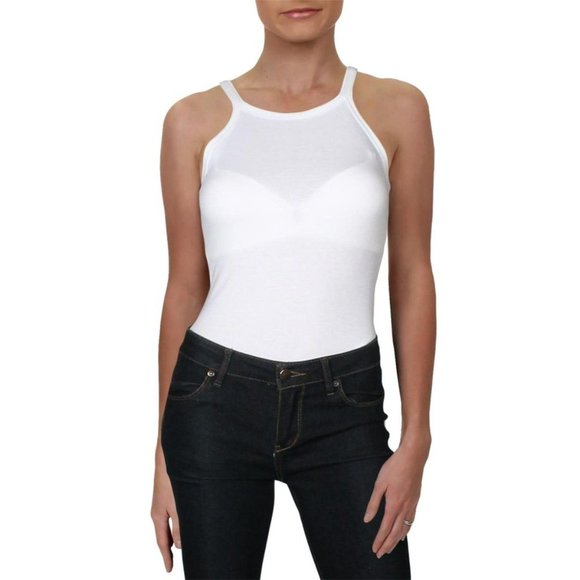 DANIELLE BERNSTEIN Tops - DANIELLE BERNSTEIN Ribbed-Knit Bodysuit in White - Medium